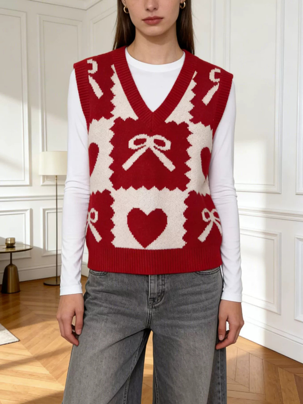 ZARA Red Loose Knit Sweater Vest Spring Autumn Trendy